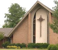 The sanctuary from outside, main entrance on the left.
